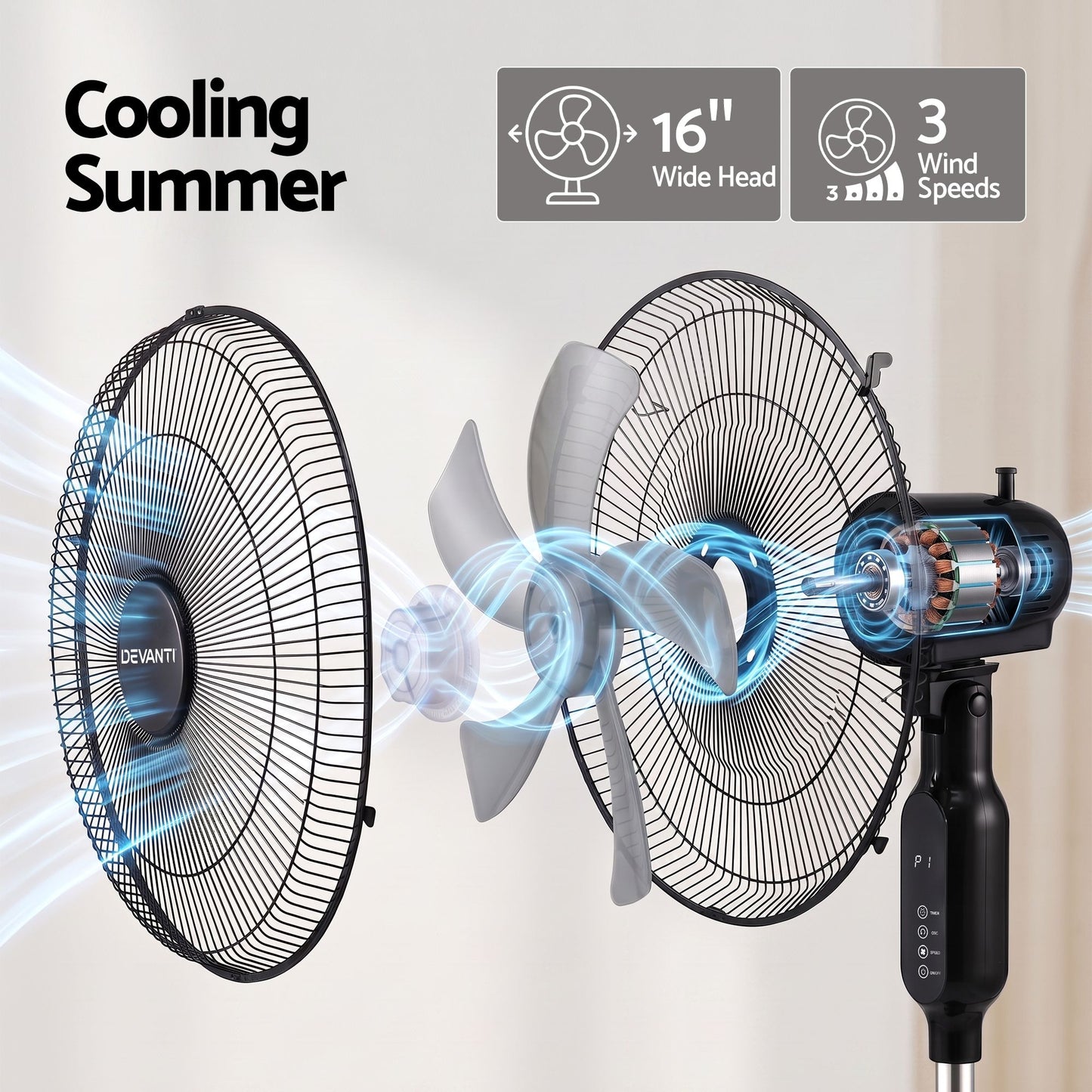 Devanti 16-inch Pedestal Fan with Remote - Black