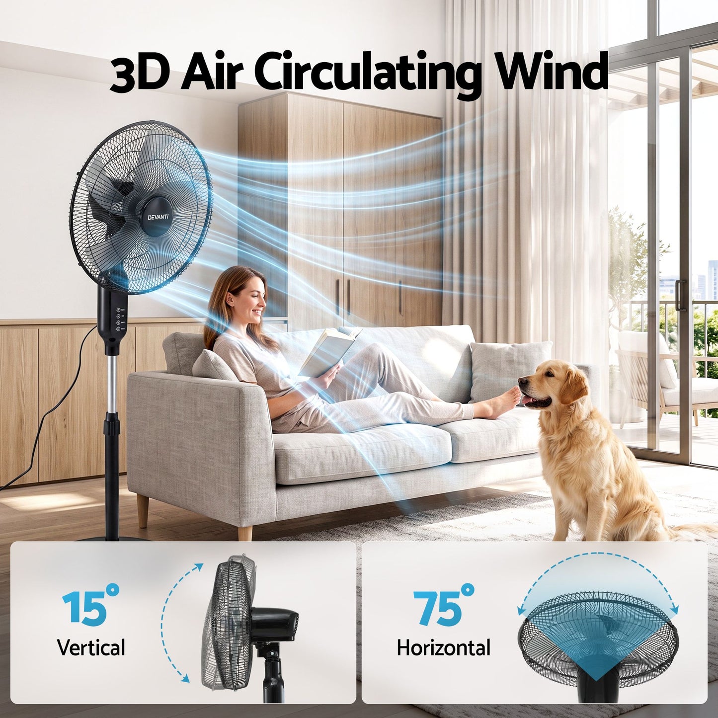 Devanti 16-inch Pedestal Fan with Remote - Black