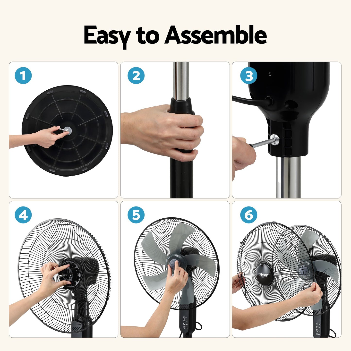 Devanti 16-inch Pedestal Fan with Remote - Black