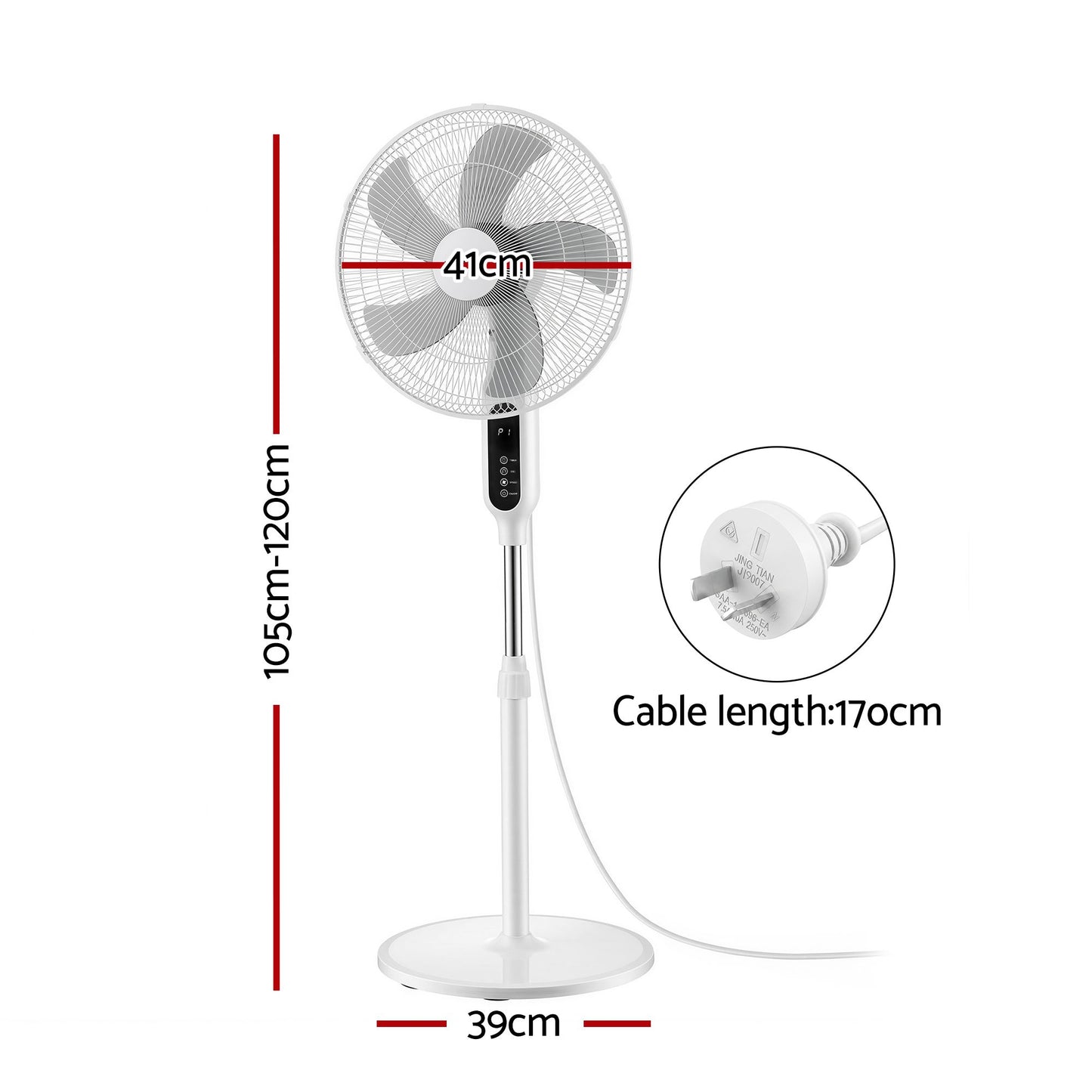Devanti 16-inch Pedestal Fan with Remote - White
