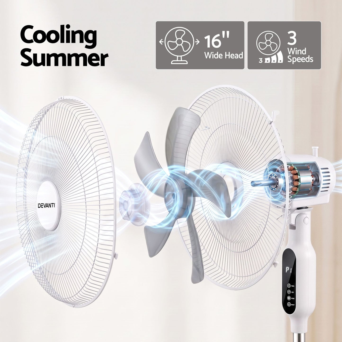 Devanti 16-inch Pedestal Fan with Remote - White