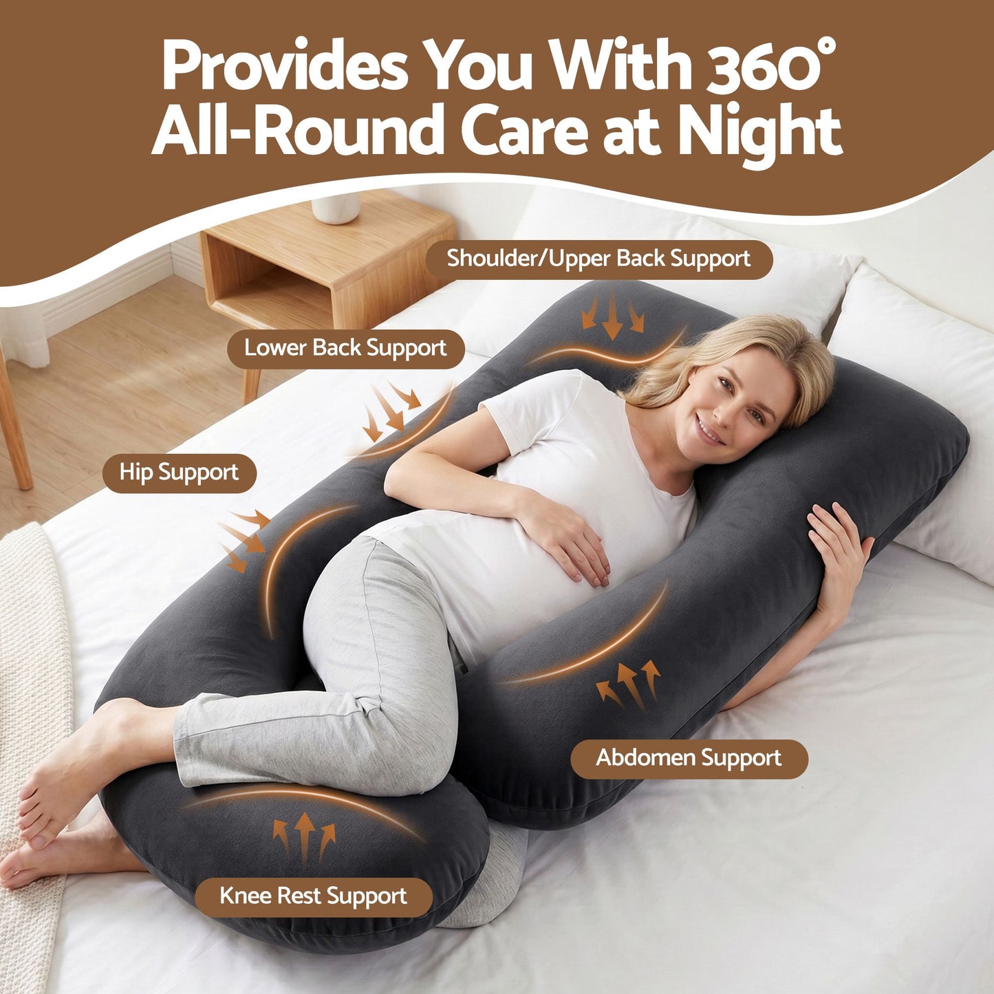 Giselle Bedding G-Shaped Pregnancy Pillow - Grey