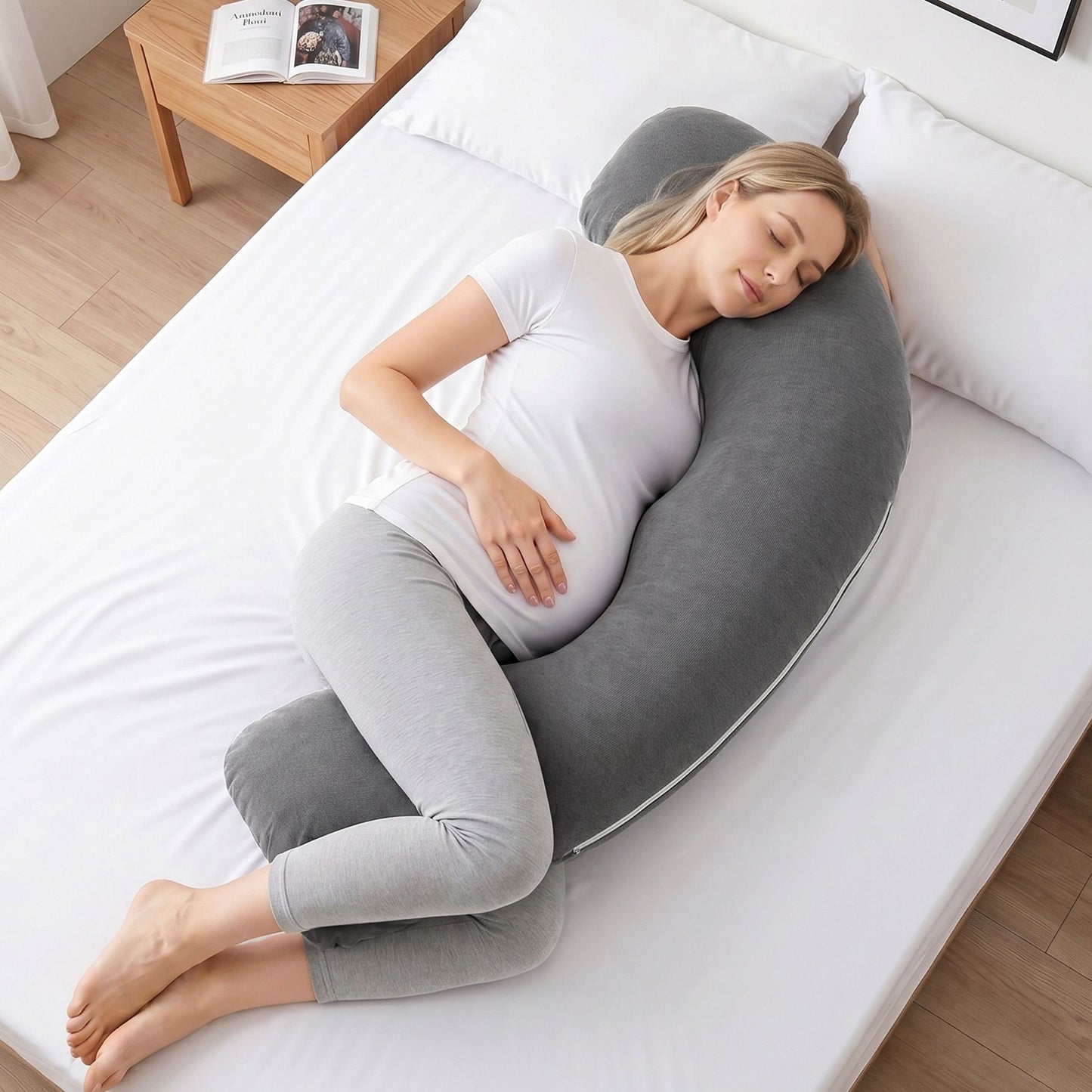 Giselle Bedding L-Shaped Pregnancy Pillow - Grey