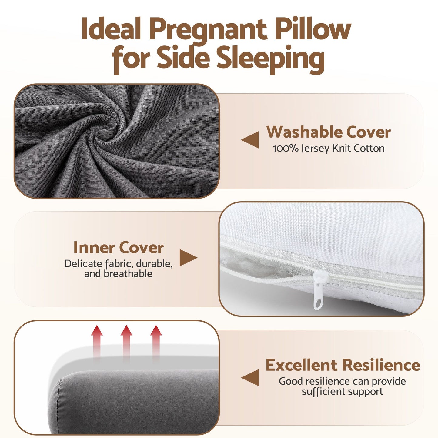Giselle Bedding L-Shaped Pregnancy Pillow - Grey