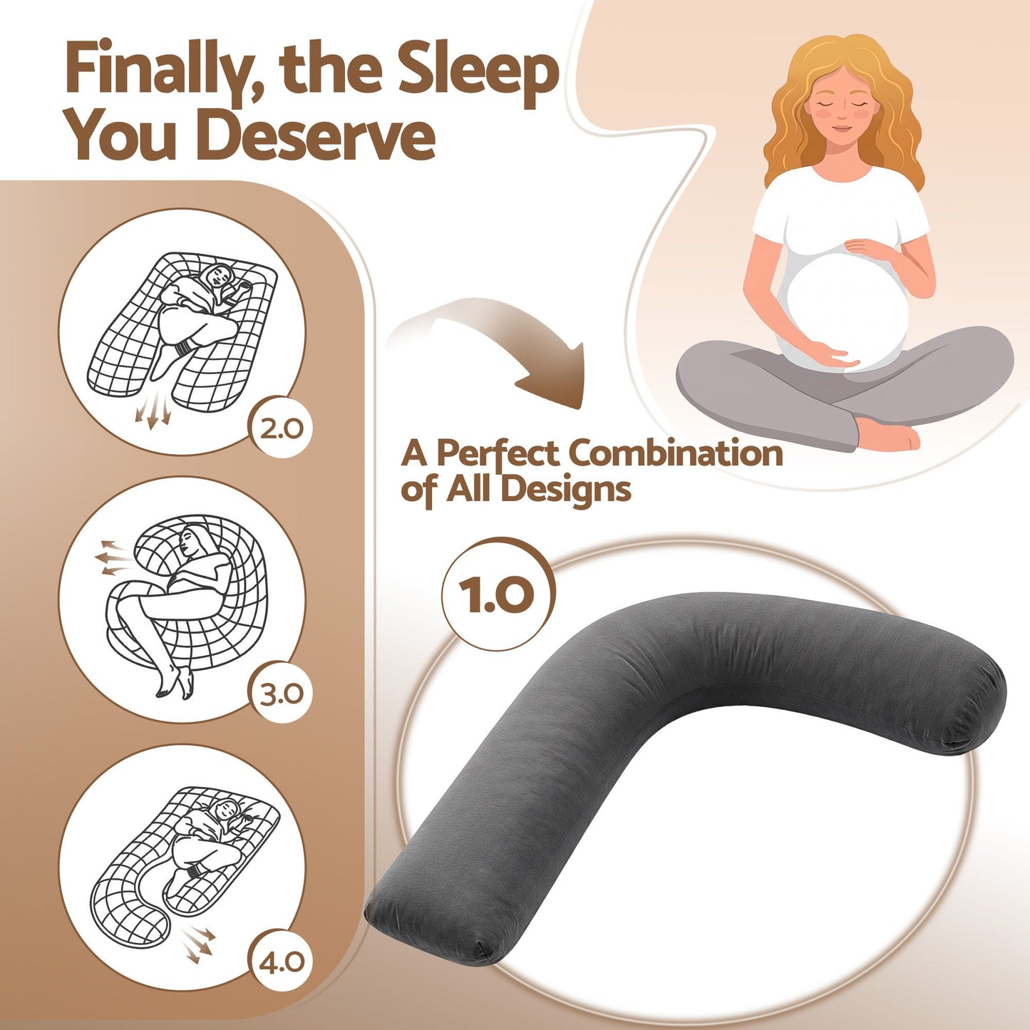 Giselle Bedding L-Shaped Pregnancy Pillow - Grey