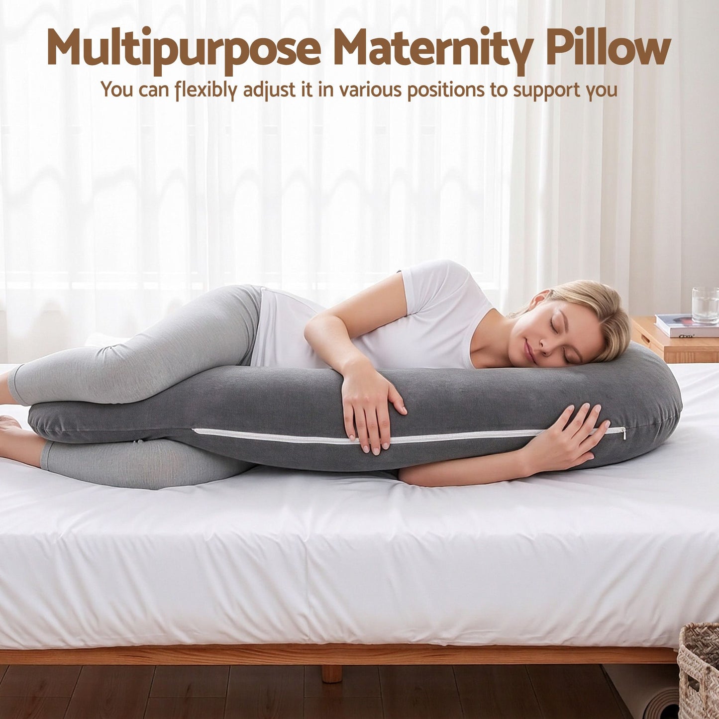 Giselle Bedding L-Shaped Pregnancy Pillow - Grey