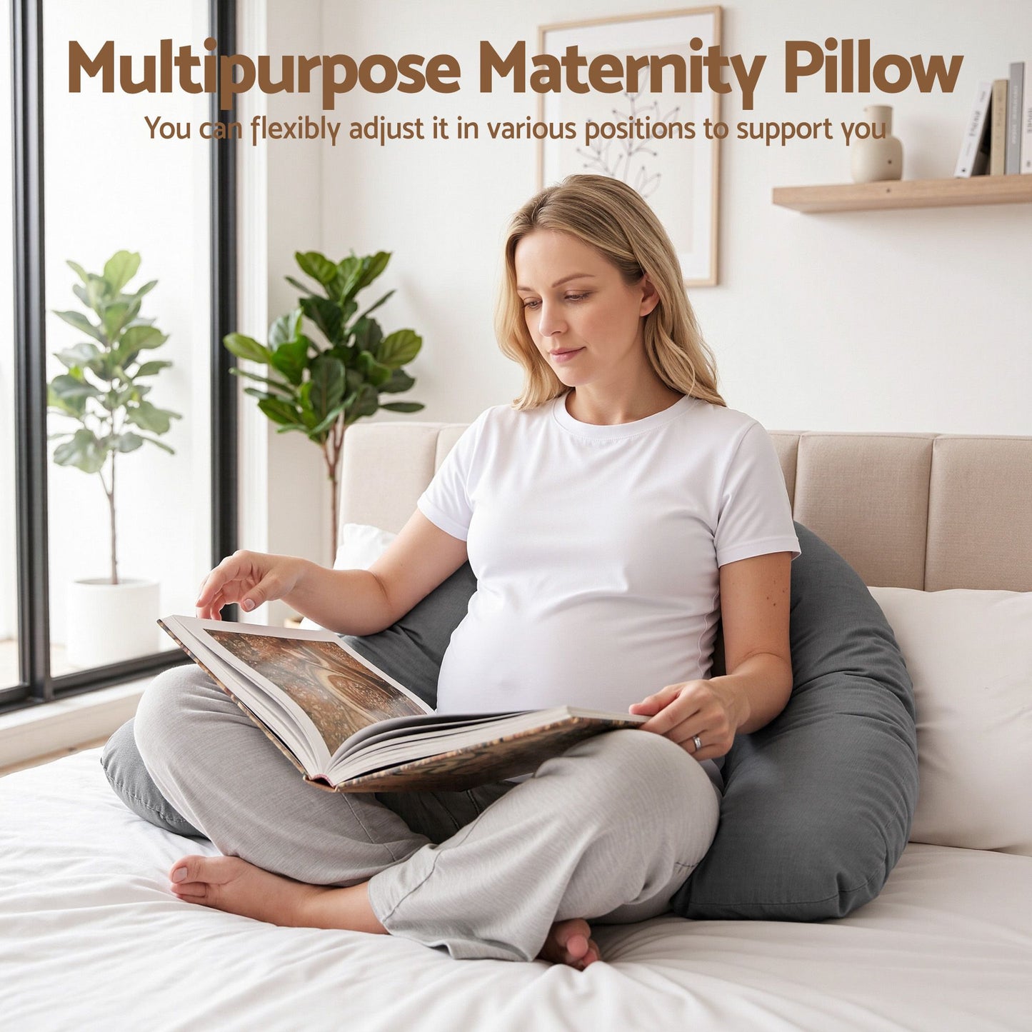 Giselle Bedding L-Shaped Pregnancy Pillow - Grey