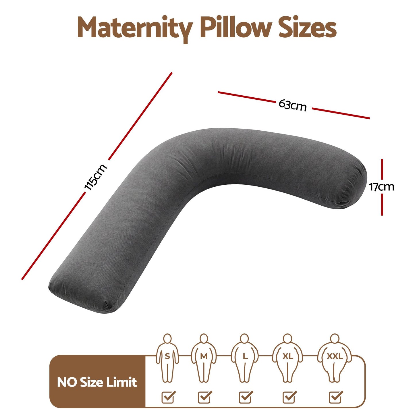 Giselle Bedding L-Shaped Pregnancy Pillow - Grey
