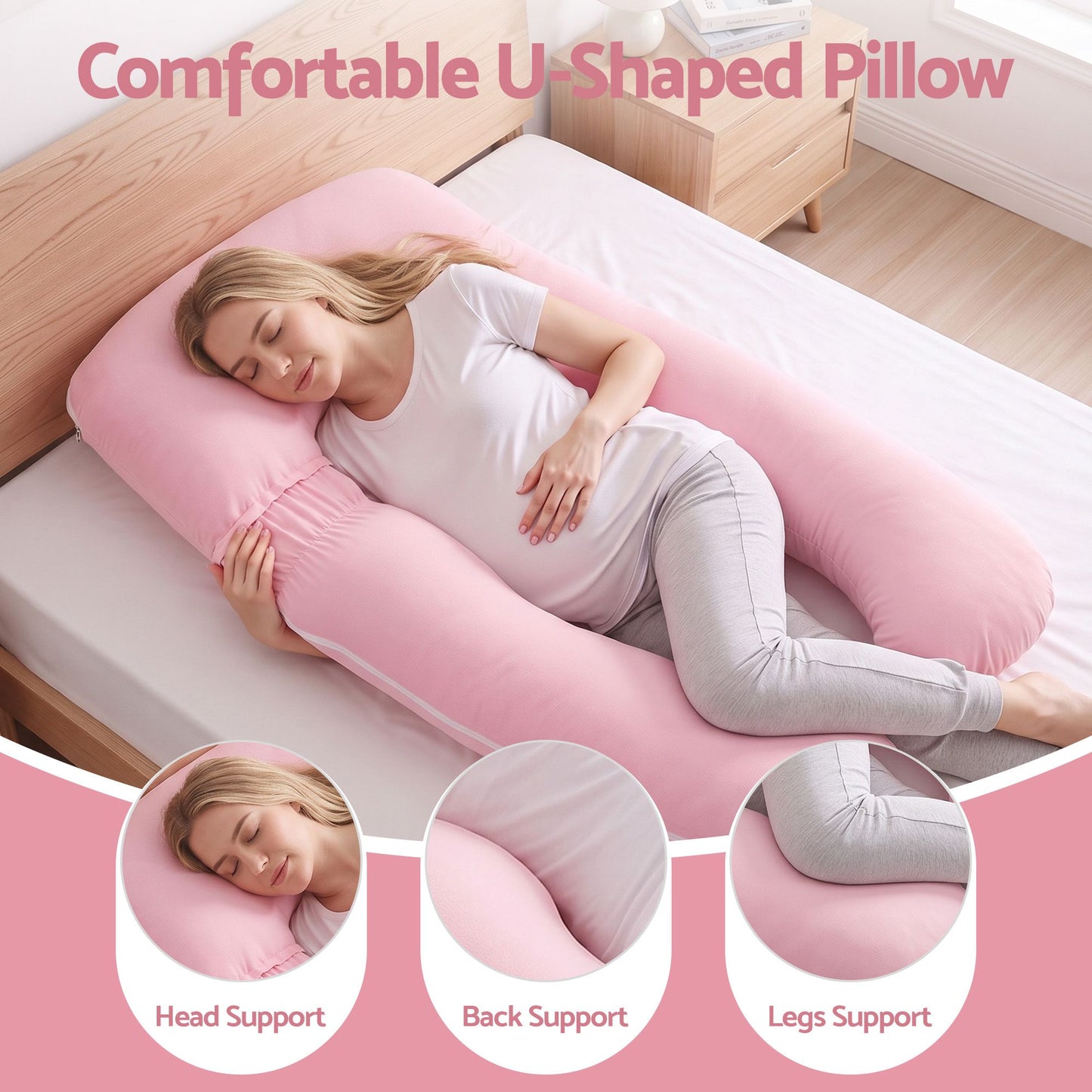 Giselle Bedding U-Shaped Pregnancy Pillow - Pink
