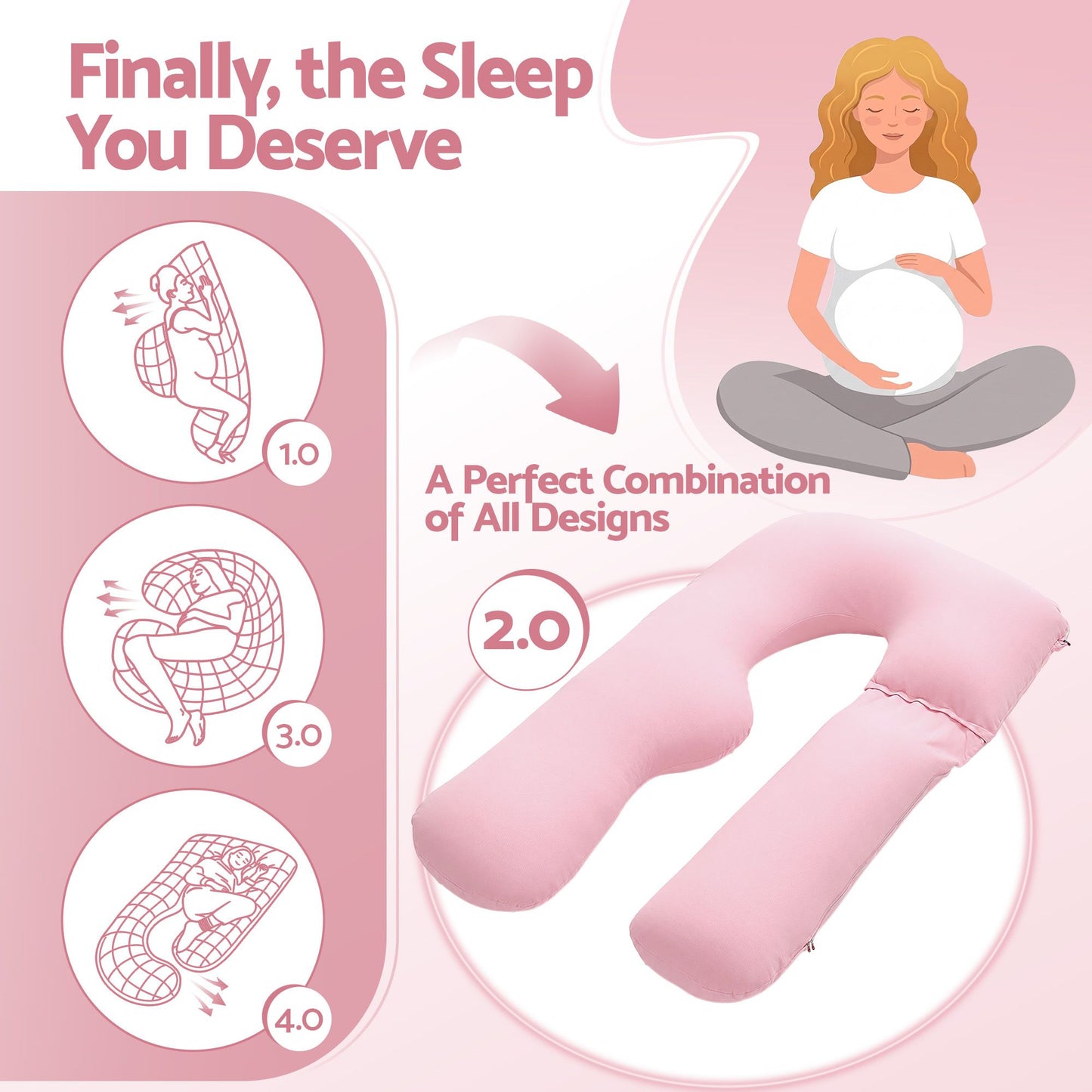 Giselle Bedding U-Shaped Pregnancy Pillow - Pink