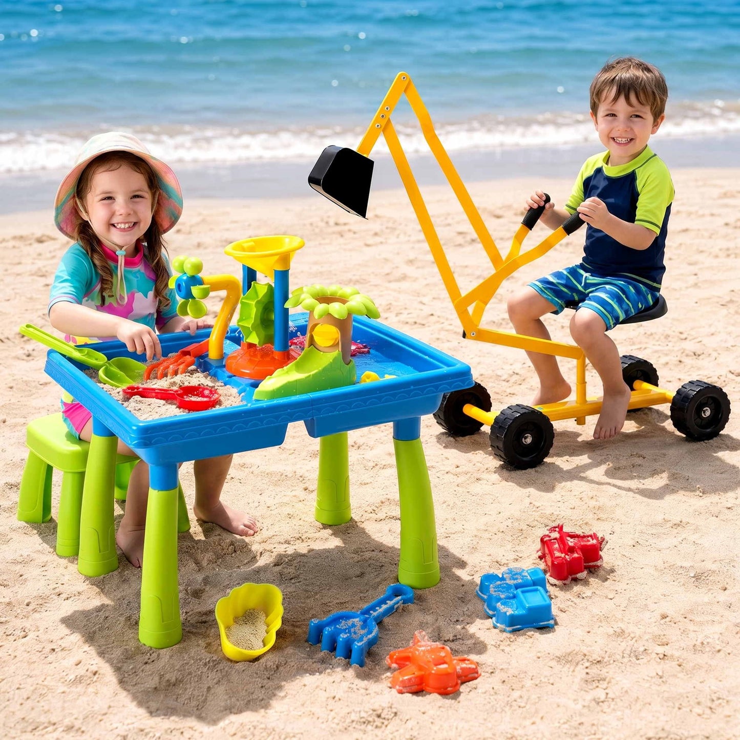 Keezi Ride-On Digger with Sand & Water Table