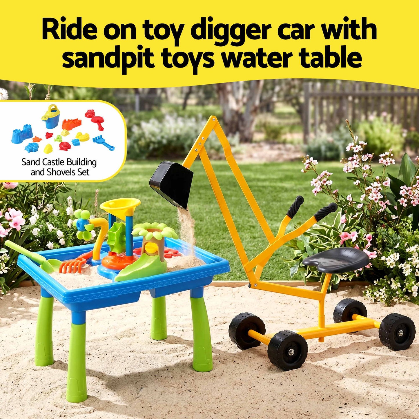 Keezi Ride-On Digger with Sand & Water Table