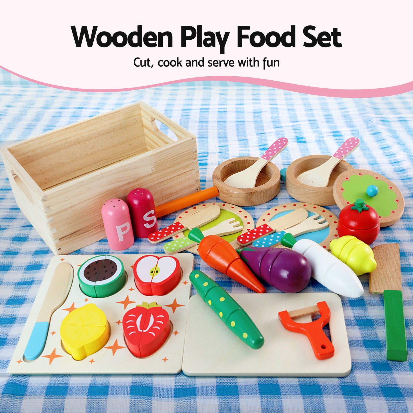 Keezi Wooden Kitchen Playset - Pink/White