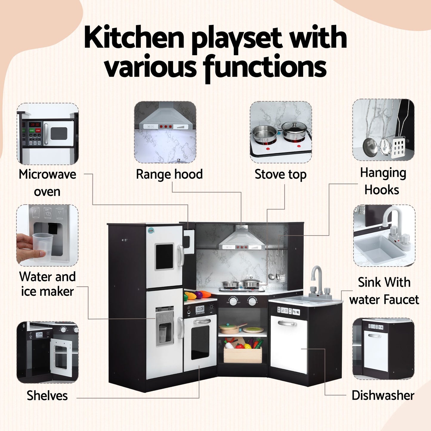 Keezi Wooden Kitchen Playset with Food Set