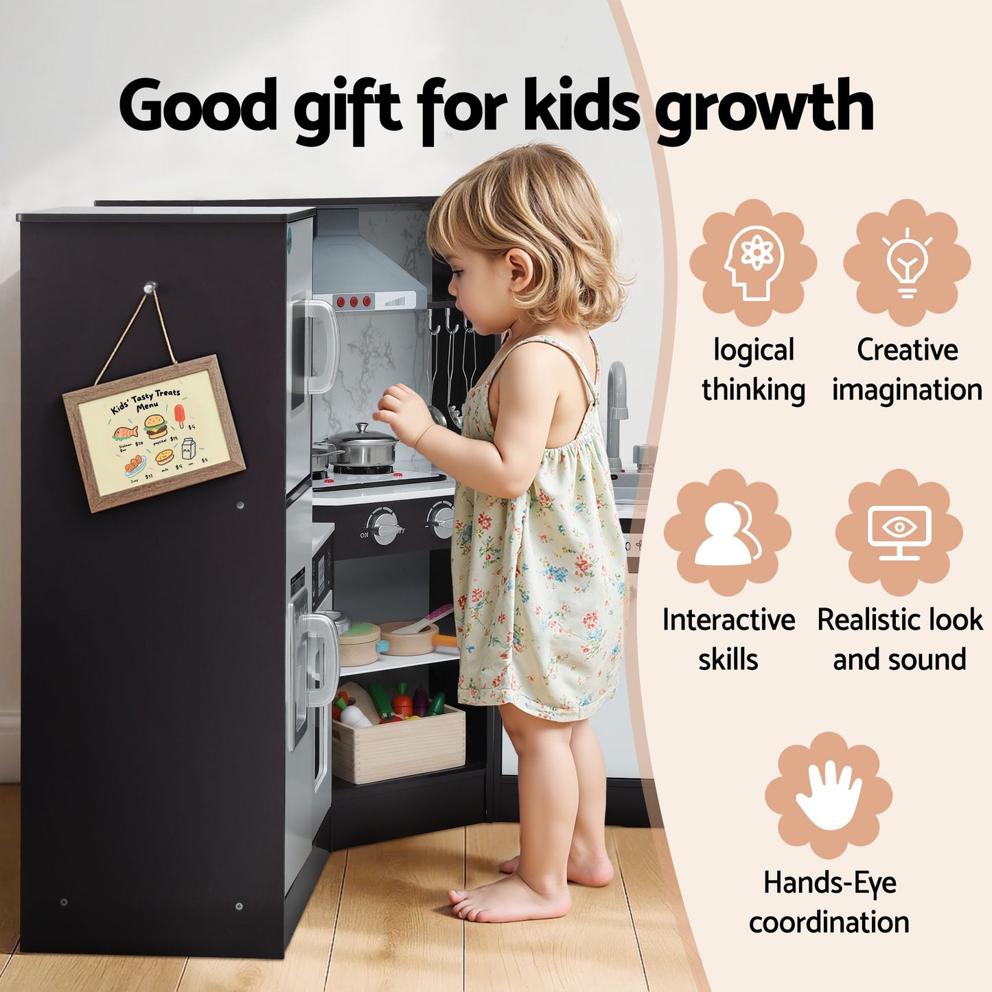 Keezi Wooden Kitchen Playset with Food Set
