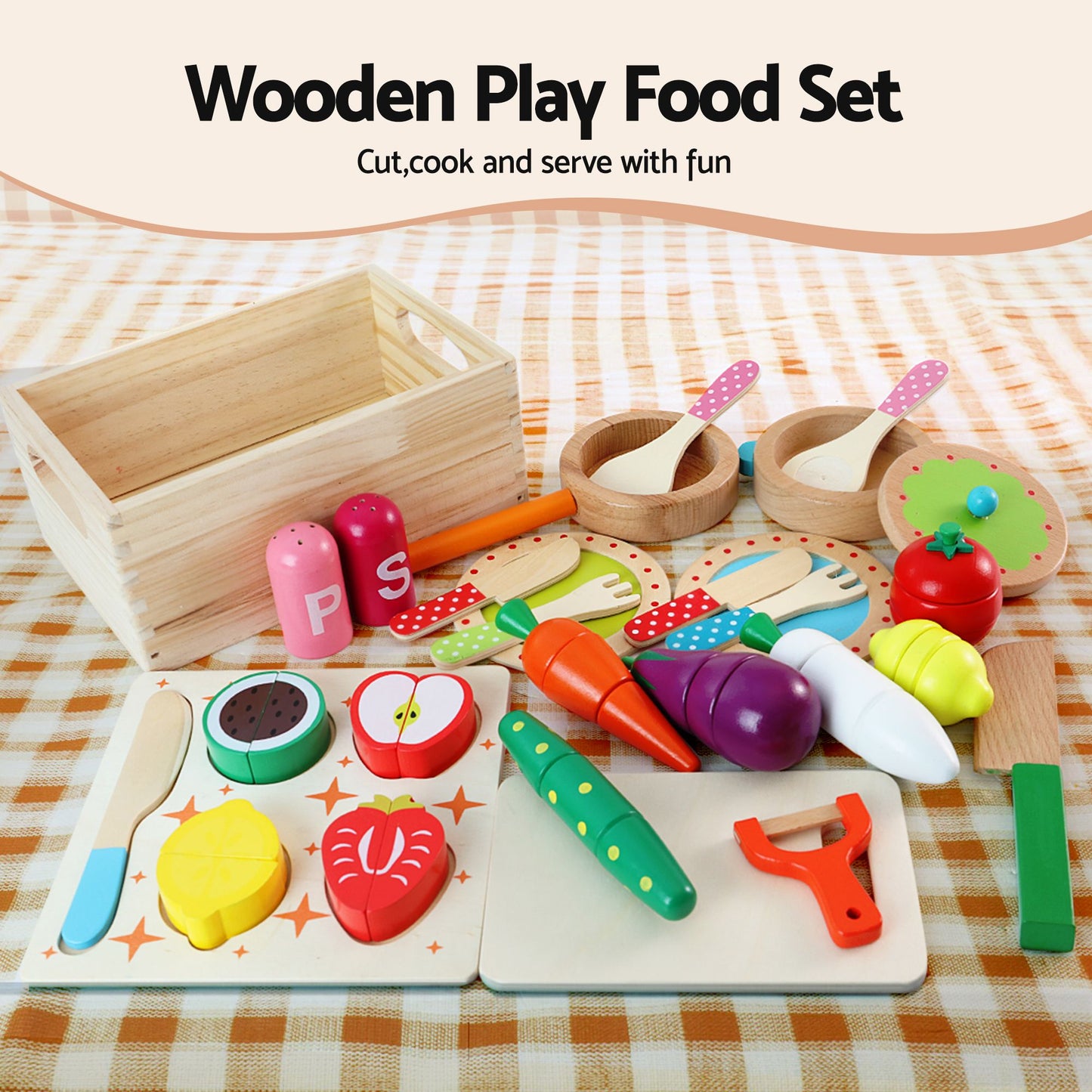 Keezi Wooden Kitchen Playset with Food Set