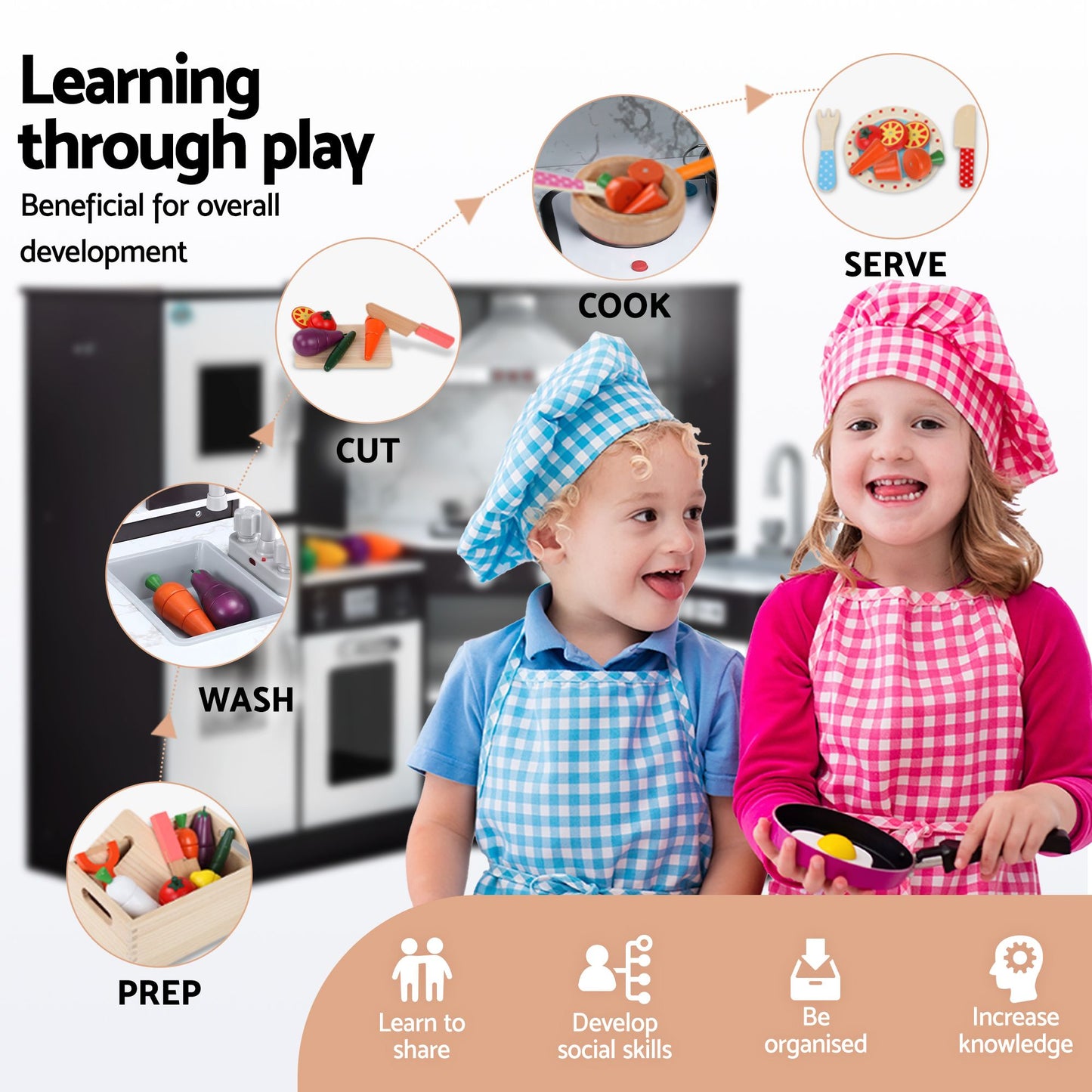 Keezi Wooden Kitchen Playset with Food Set