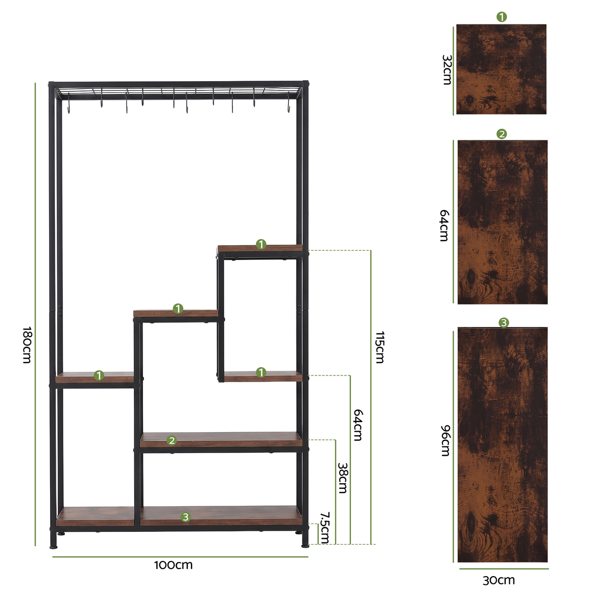 Artiss 6-Tier Plant Stand with Hanging Hooks – Metal & Wood
