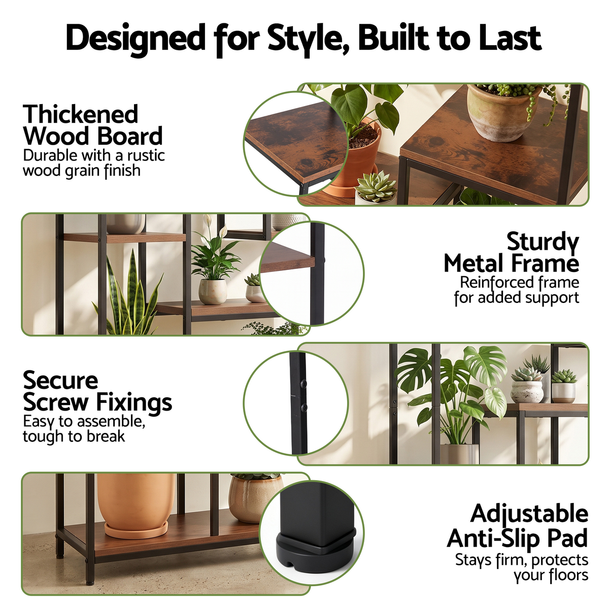 Artiss 6-Tier Plant Stand with Hanging Hooks – Metal & Wood