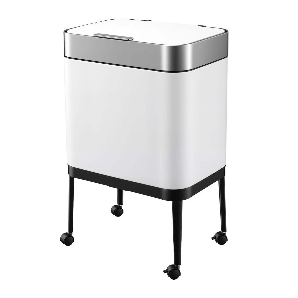 Cefito 40L Press Top Trash Can Kitchen Rubbish Bin Moblie Stainless Steel White