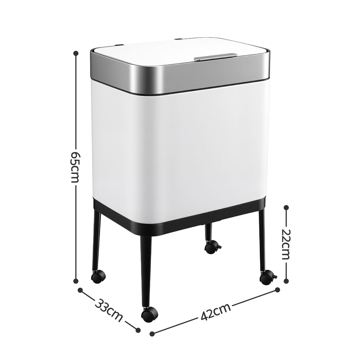 Cefito 40L Press Top Trash Can Kitchen Rubbish Bin Moblie Stainless Steel White