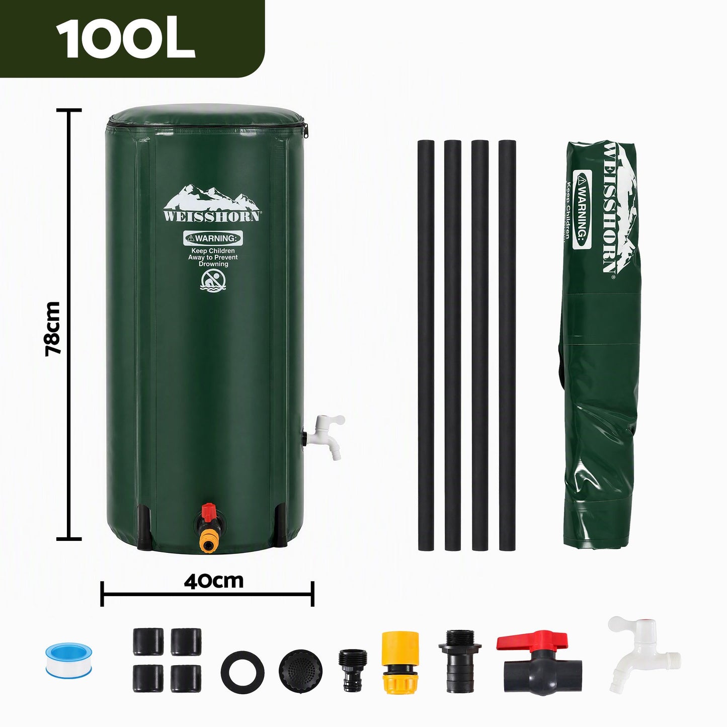 Weisshorn 100L/22Gal Collapsible Rain Barrel PVC Water Tank Collection Storage for Garden Irrigation