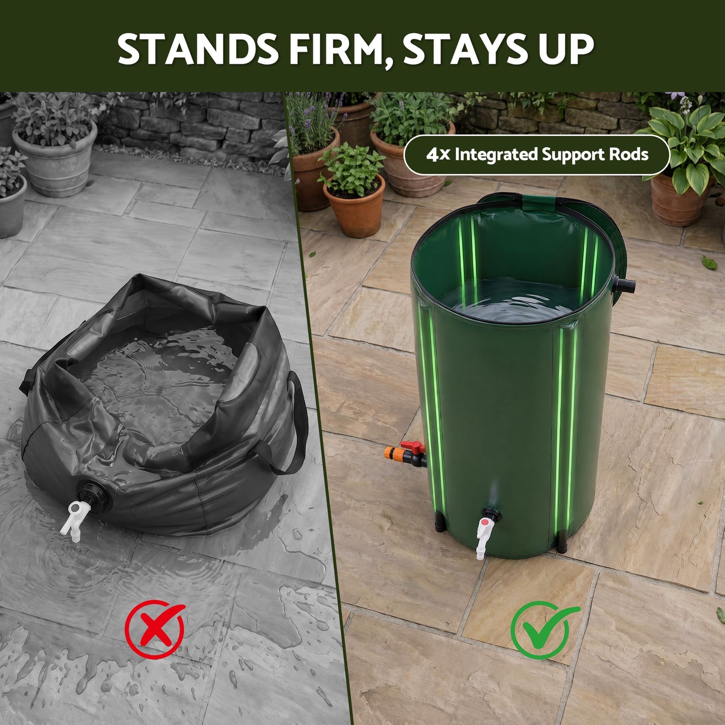 Weisshorn 100L/22Gal Collapsible Rain Barrel PVC Water Tank Collection Storage for Garden Irrigation
