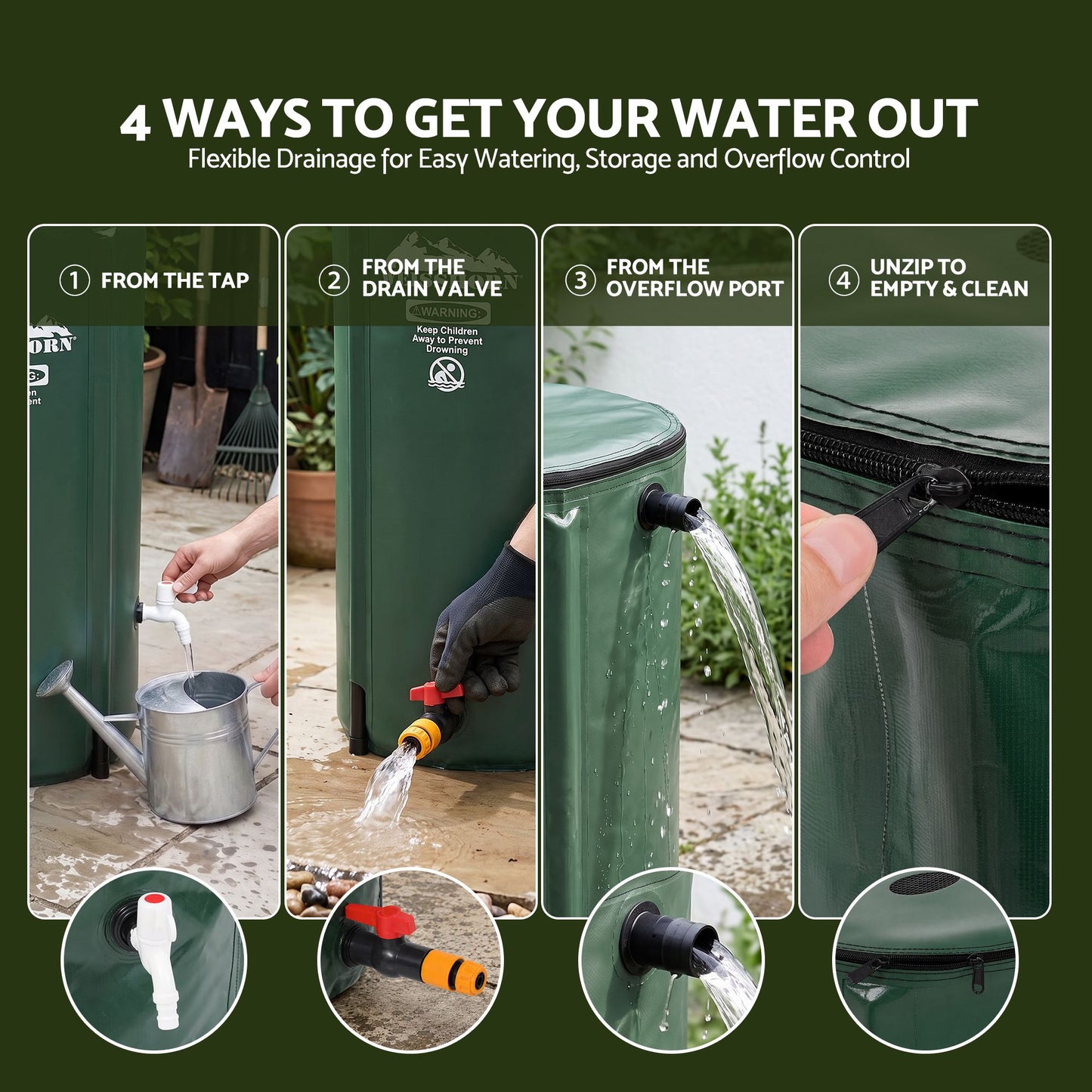 Weisshorn 100L/22Gal Collapsible Rain Barrel PVC Water Tank Collection Storage for Garden Irrigation