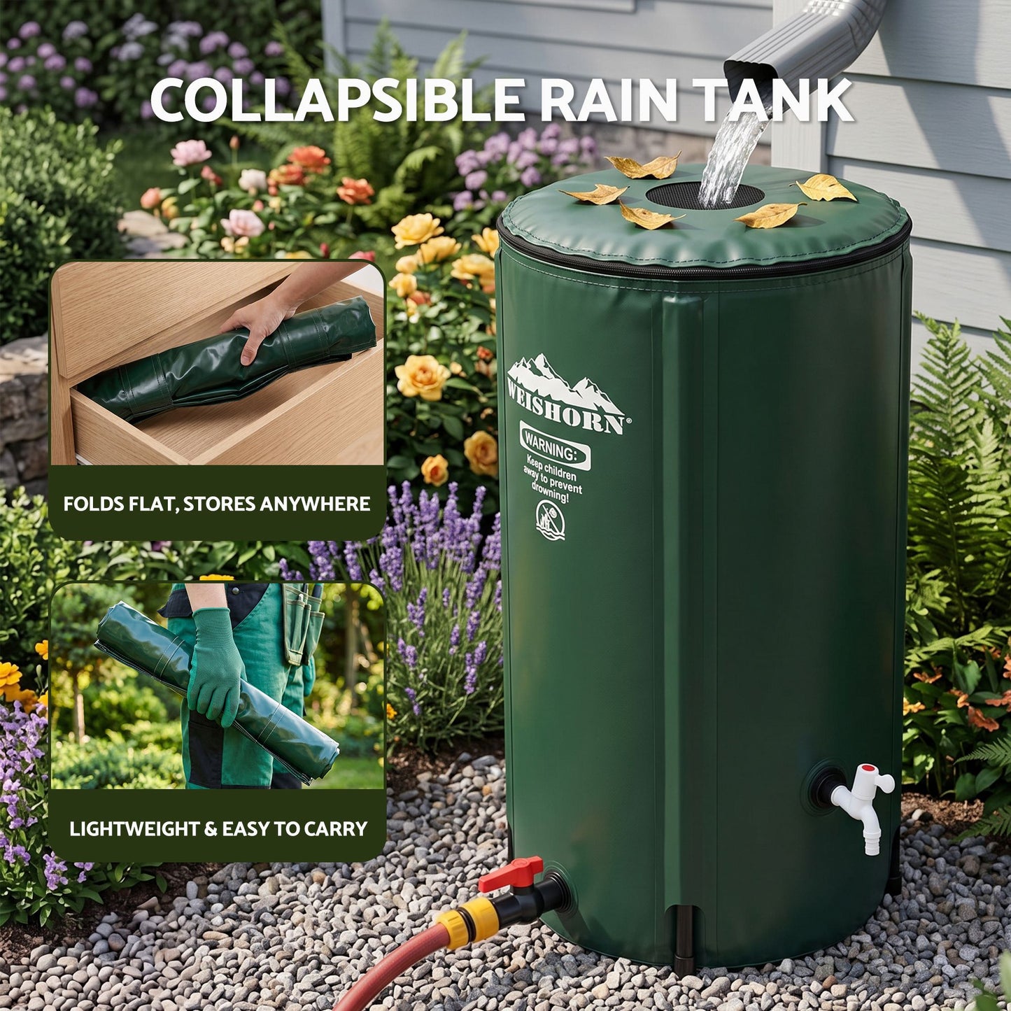 Weisshorn 100L/22Gal Collapsible Rain Barrel PVC Water Tank Collection Storage for Garden Irrigation