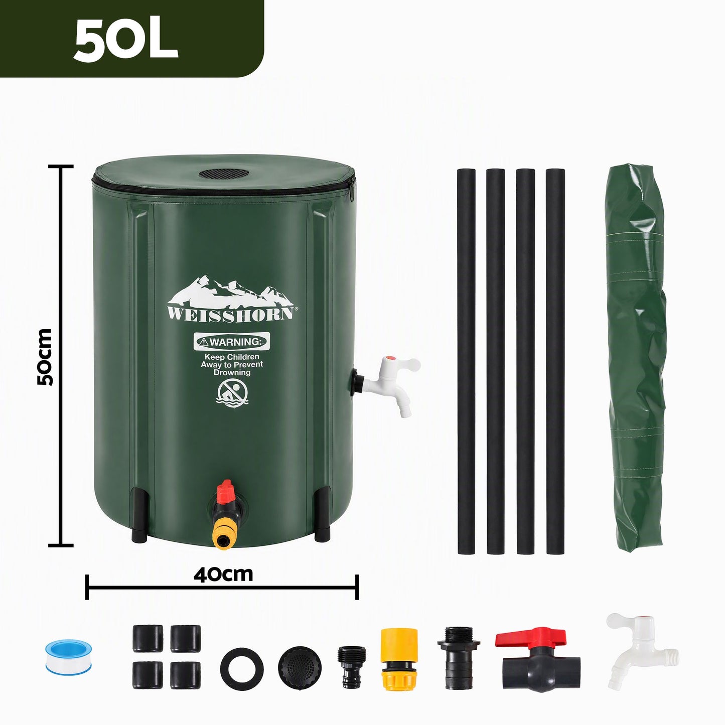 Weisshorn 50L/11gal Collapsible Rain Barrel PVC Water Tank Collection Storage for Garden Irrigation