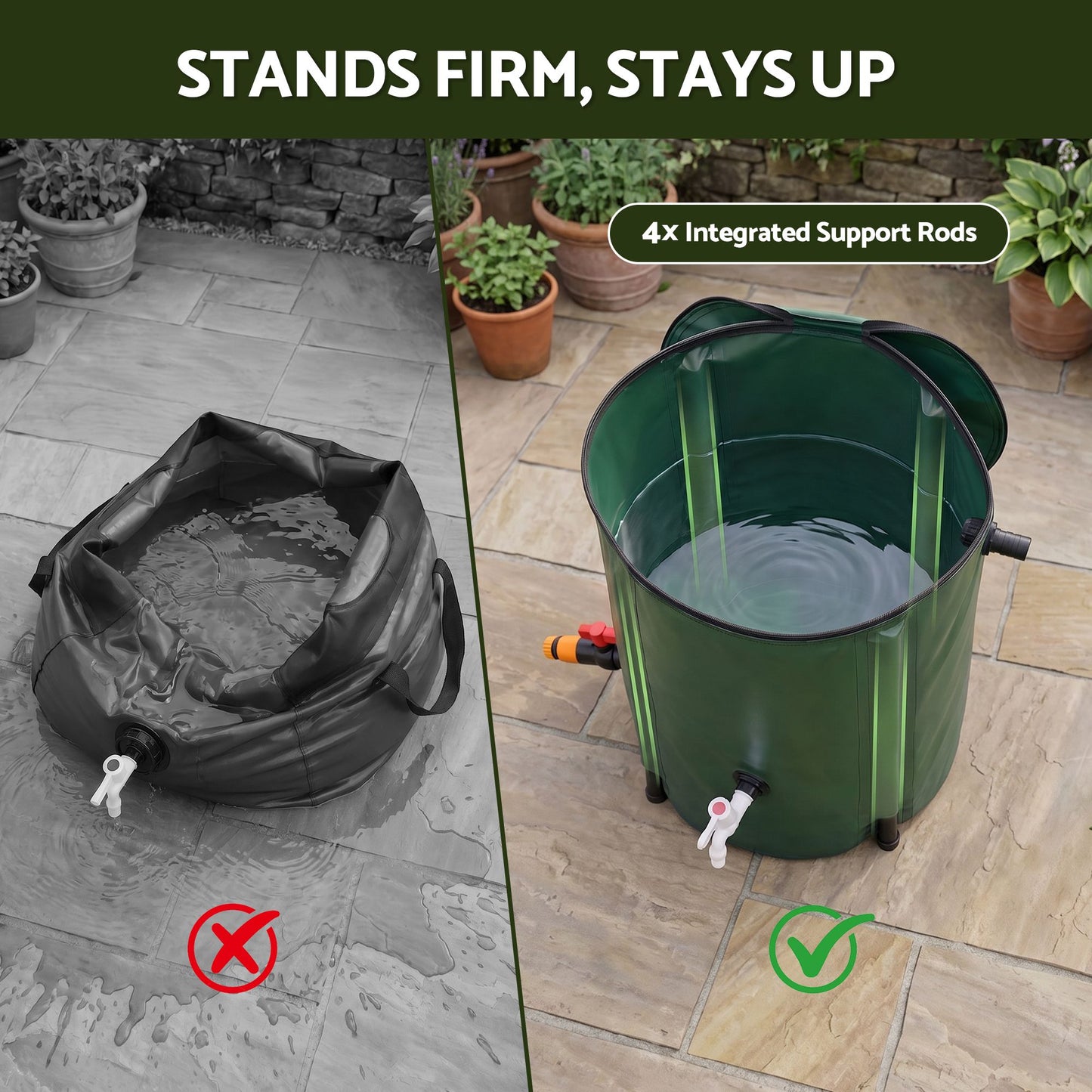 Weisshorn 50L/11gal Collapsible Rain Barrel PVC Water Tank Collection Storage for Garden Irrigation