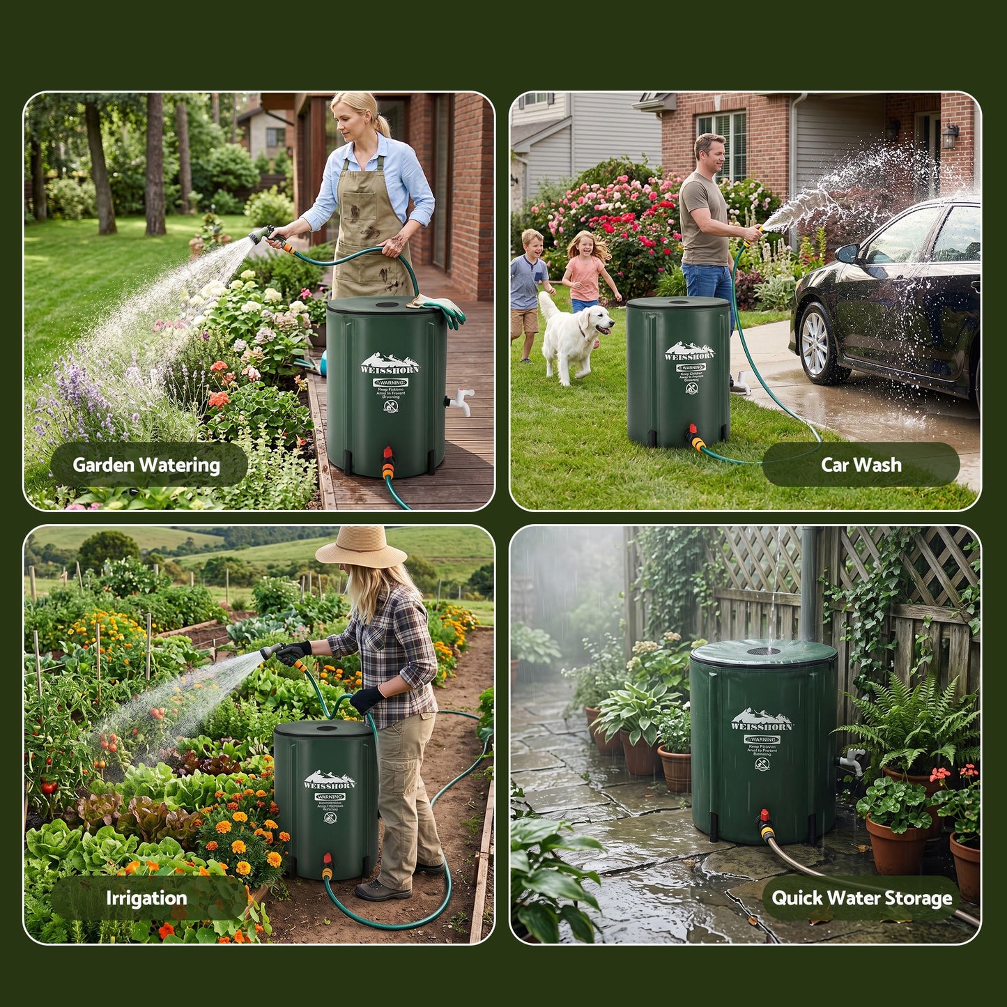Weisshorn 50L/11gal Collapsible Rain Barrel PVC Water Tank Collection Storage for Garden Irrigation