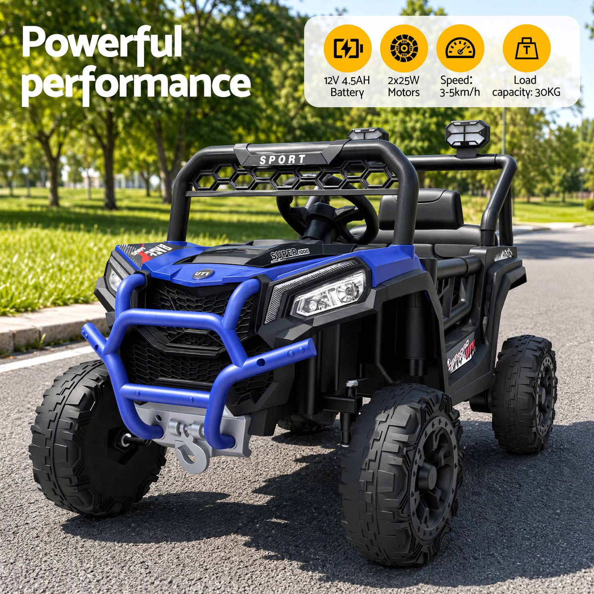 Rigo Ride On Car Kids Jeep 12V Kids Electric Car Remote Control Blue