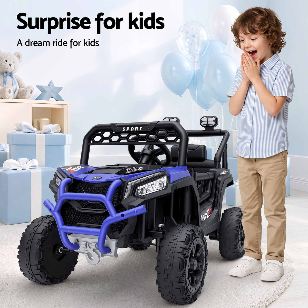 Rigo Ride On Car Kids Jeep 12V Kids Electric Car Remote Control Blue