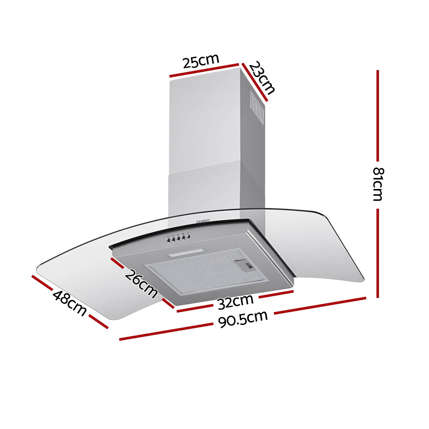 Devanti 90cm Curved Glass Rangehood