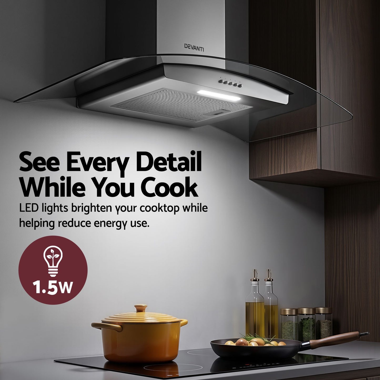 Devanti 90cm Curved Glass Rangehood
