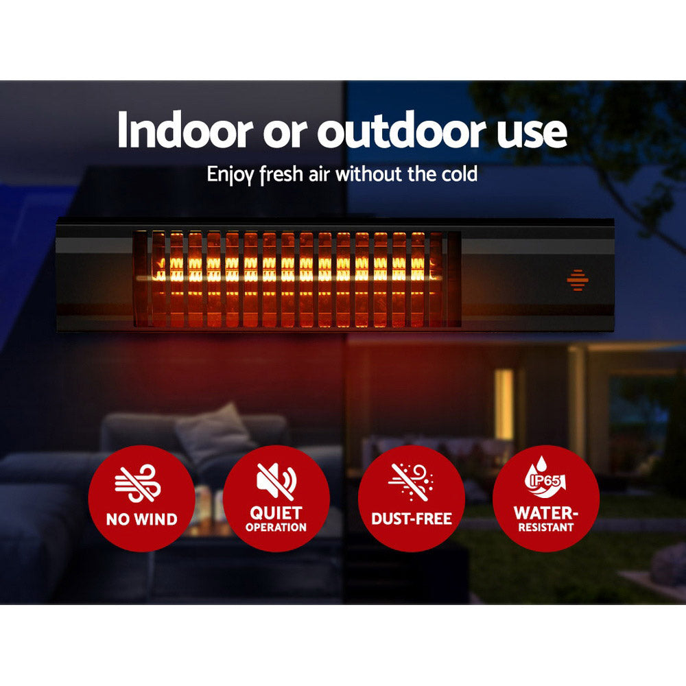 Devanti Electric Strip Heater 2000W - Eco-Friendly Radiant Heater with Remote Control, Rapid Heat-Up, IP65 Waterproof for Indoor & Outdoor Use
