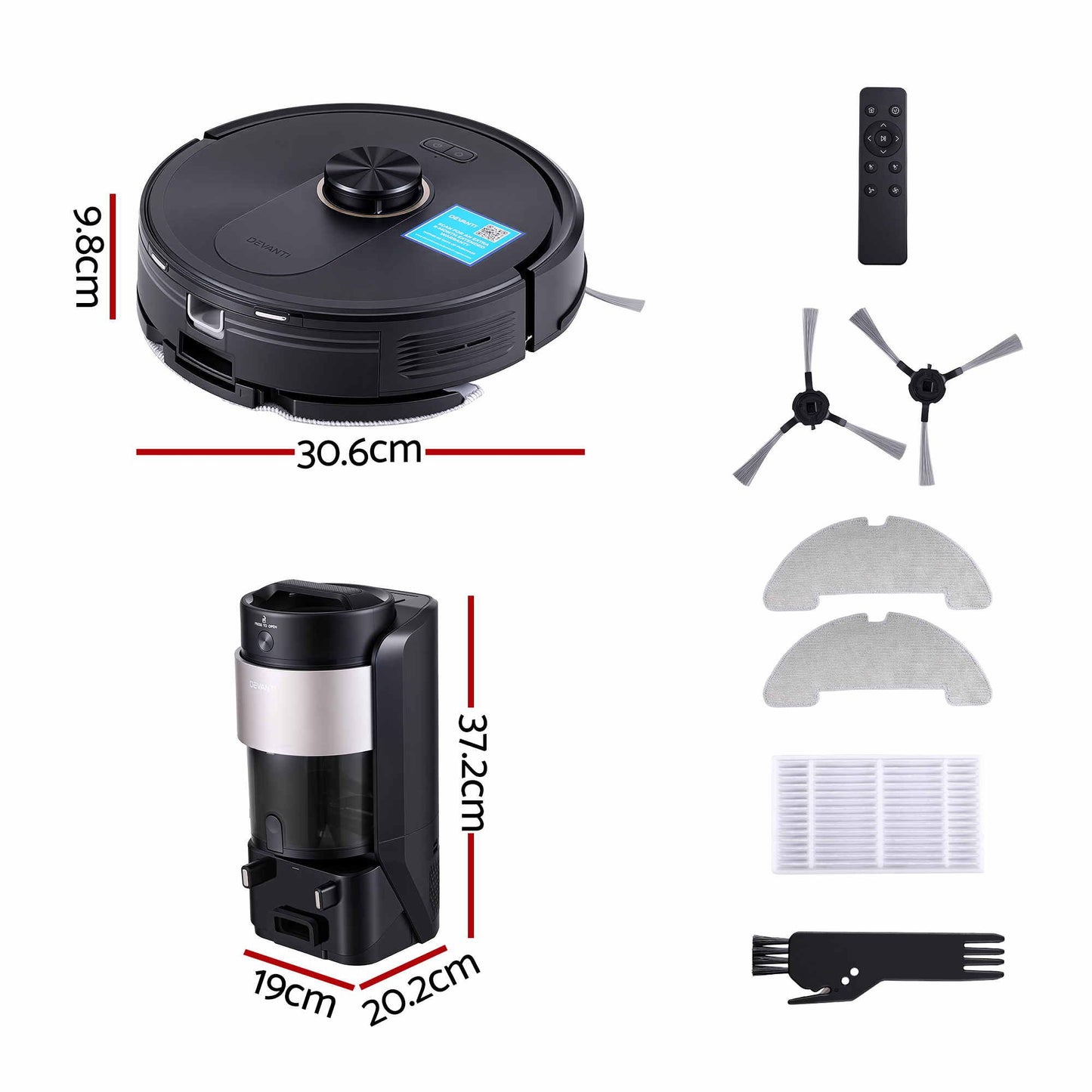 Devanti Robot Vacuum & Mop with Self-Empty Dock