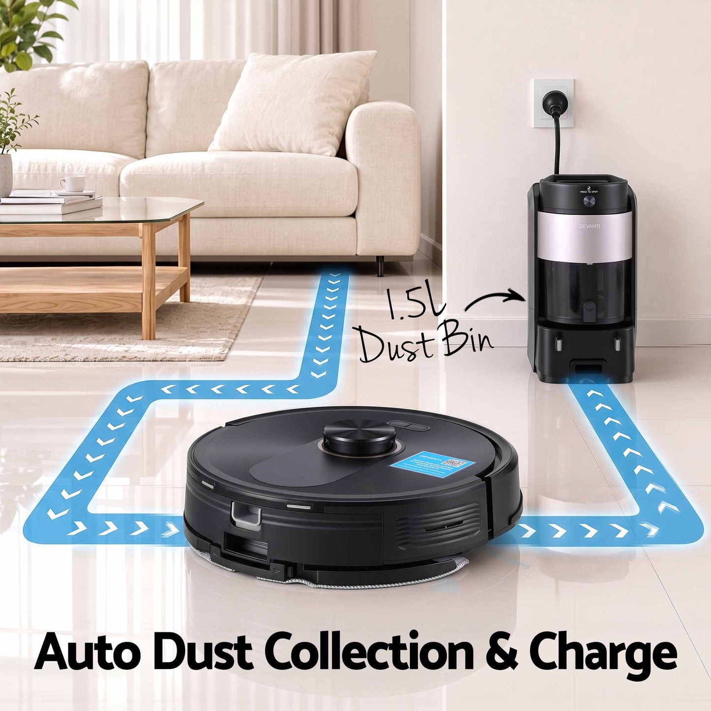 Devanti Robot Vacuum & Mop with Self-Empty Dock
