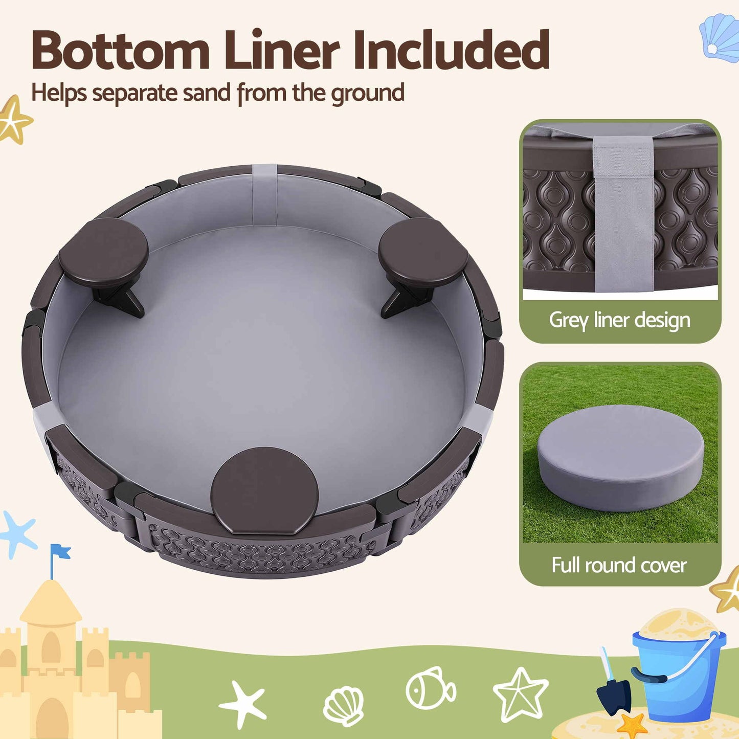 Artiss Kids Sandpit Outdoor 121cm 3-Seats
