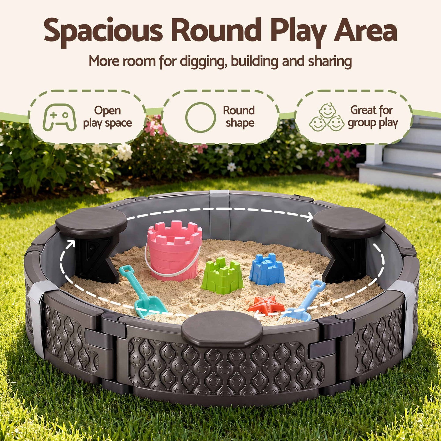 Artiss Kids Sandpit Outdoor 121cm 3-Seats