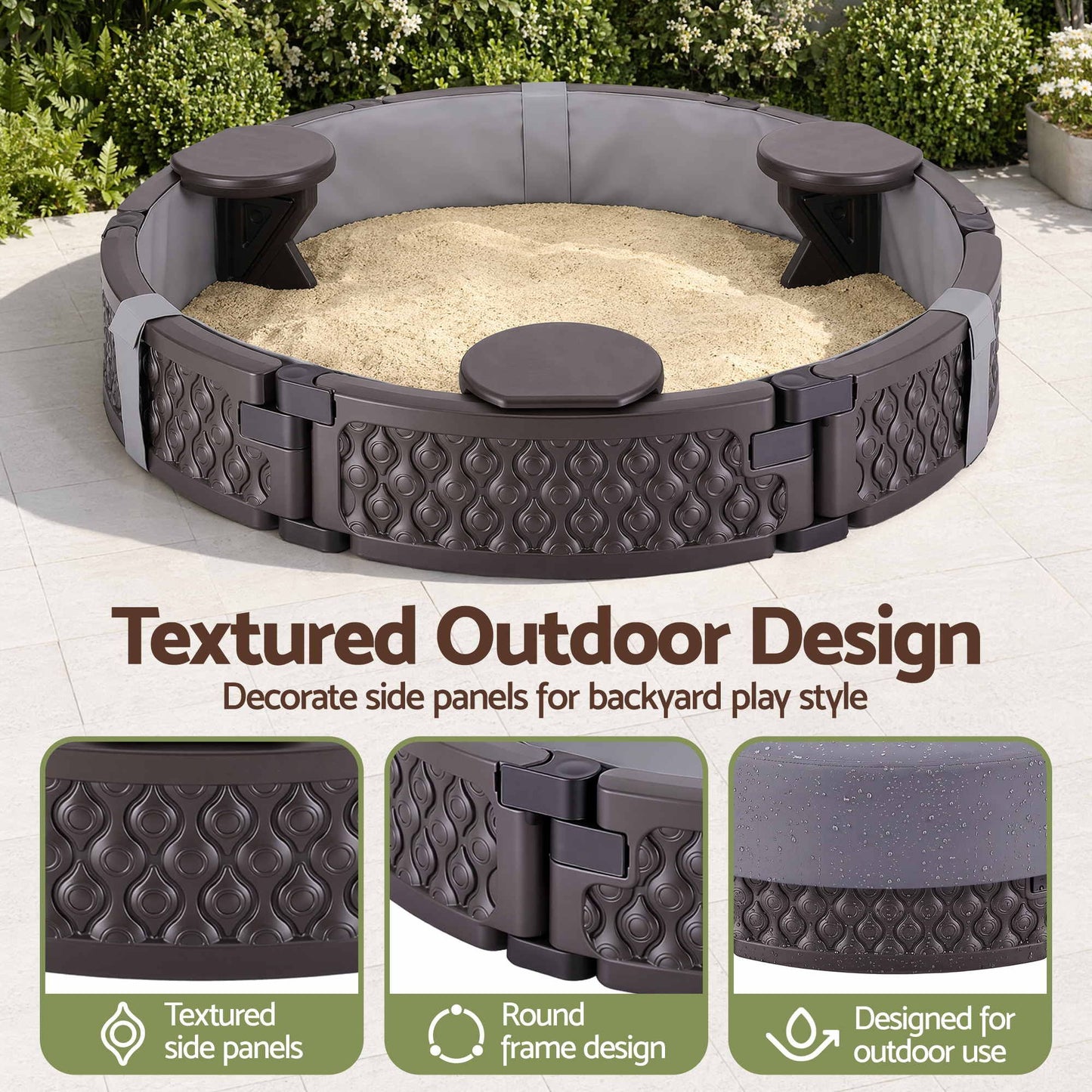 Artiss Kids Sandpit Outdoor 121cm 3-Seats