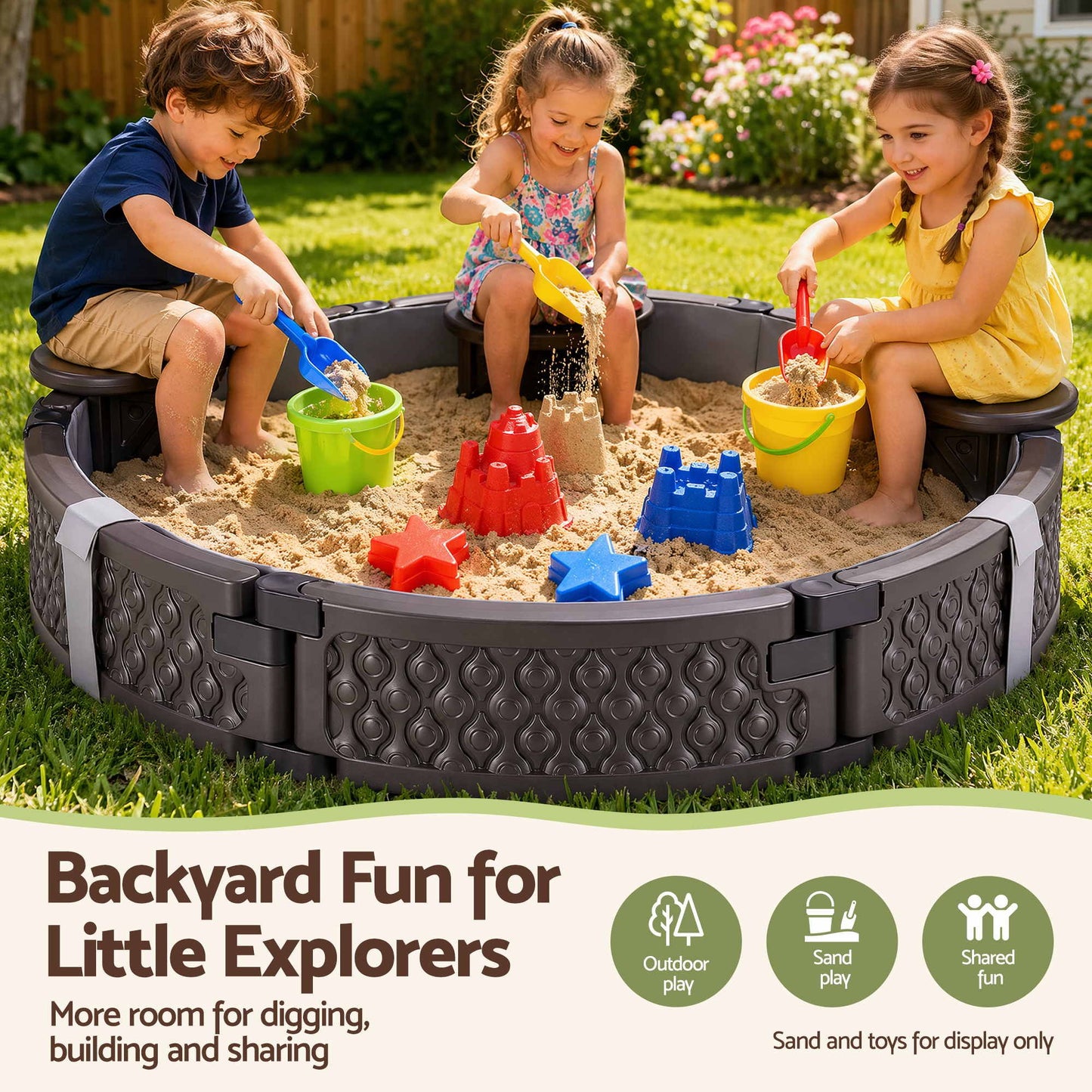 Artiss Kids Sandpit Outdoor 121cm 3-Seats
