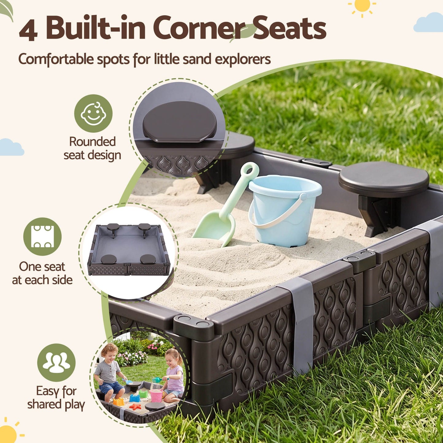 Keezi Kids Sandpit Sandbox with Cover