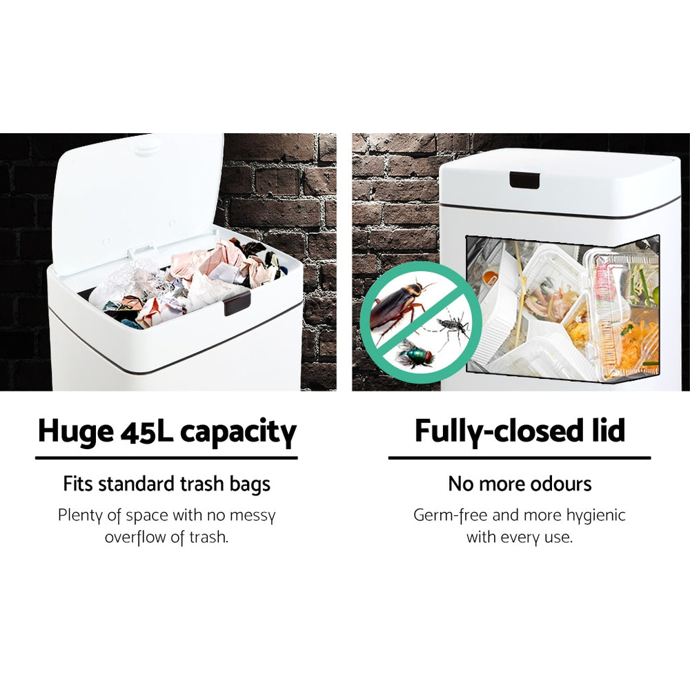 Devanti 45L Motion Sensor Bin - White