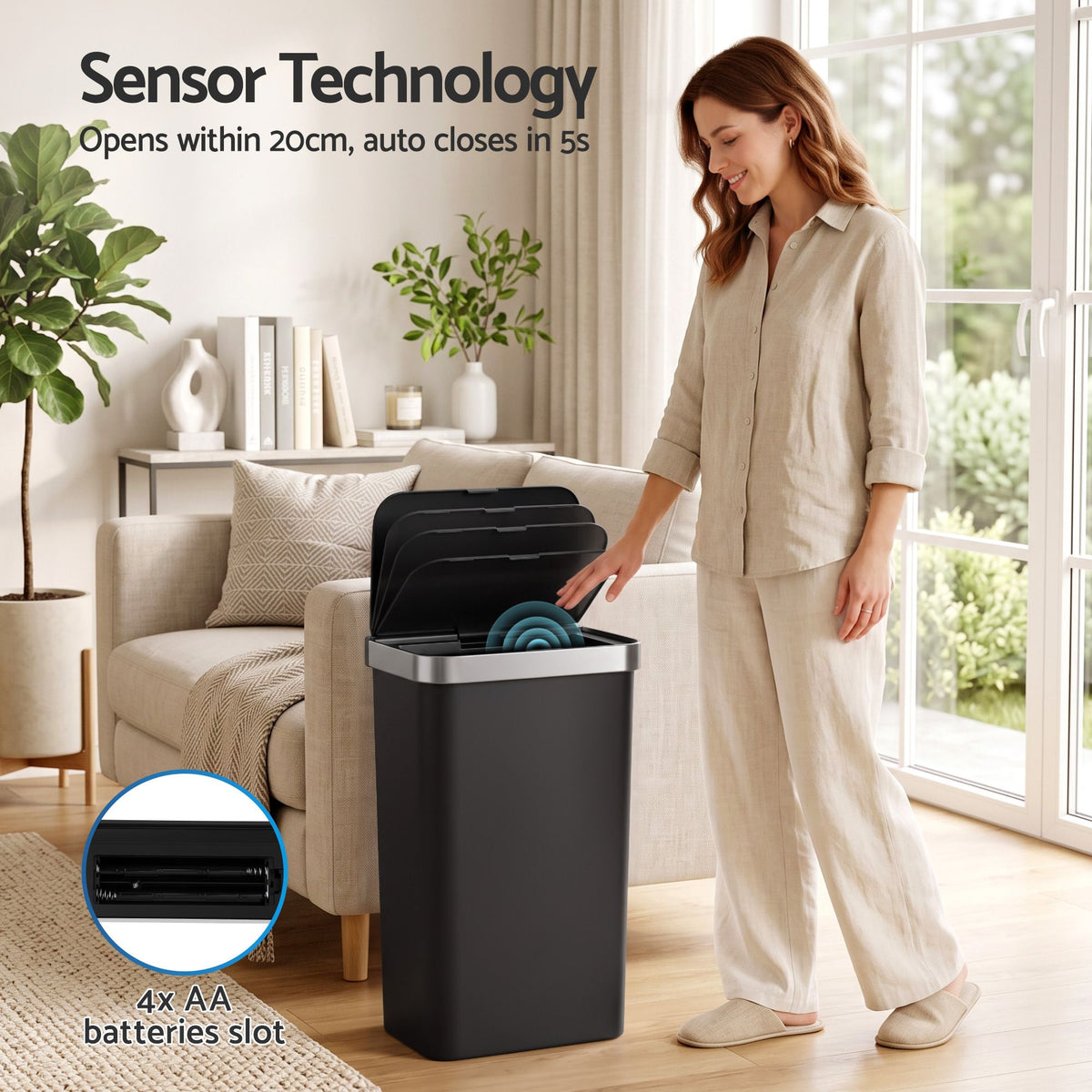 Devanti 50L Motion Sensor Trash Bin Automatic Kitchen Waste Dustbin Black