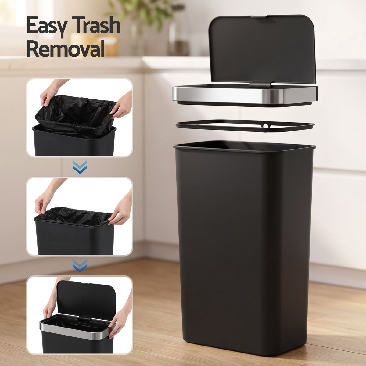 Devanti 50L Motion Sensor Trash Bin Automatic Kitchen Waste Dustbin Black