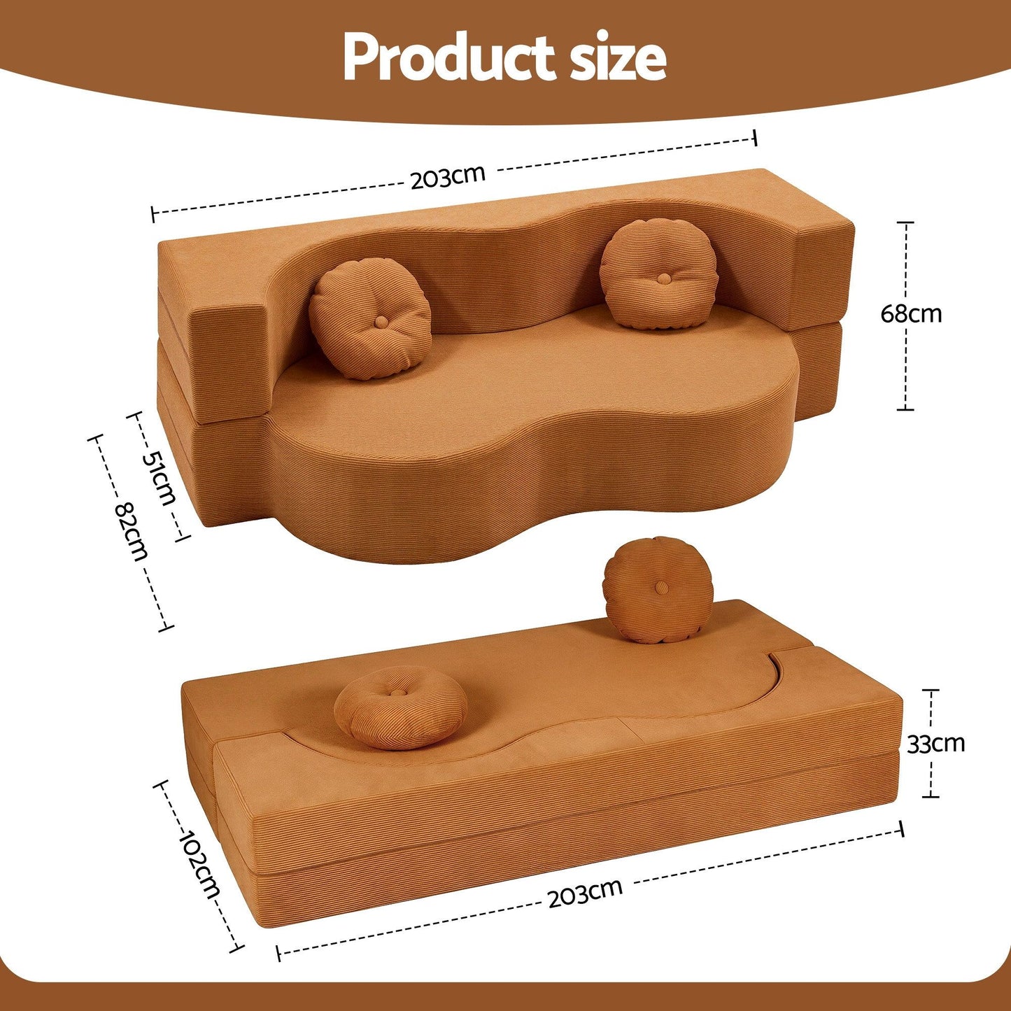 Artiss Folding Sofa Bed Floor Couch - Orange