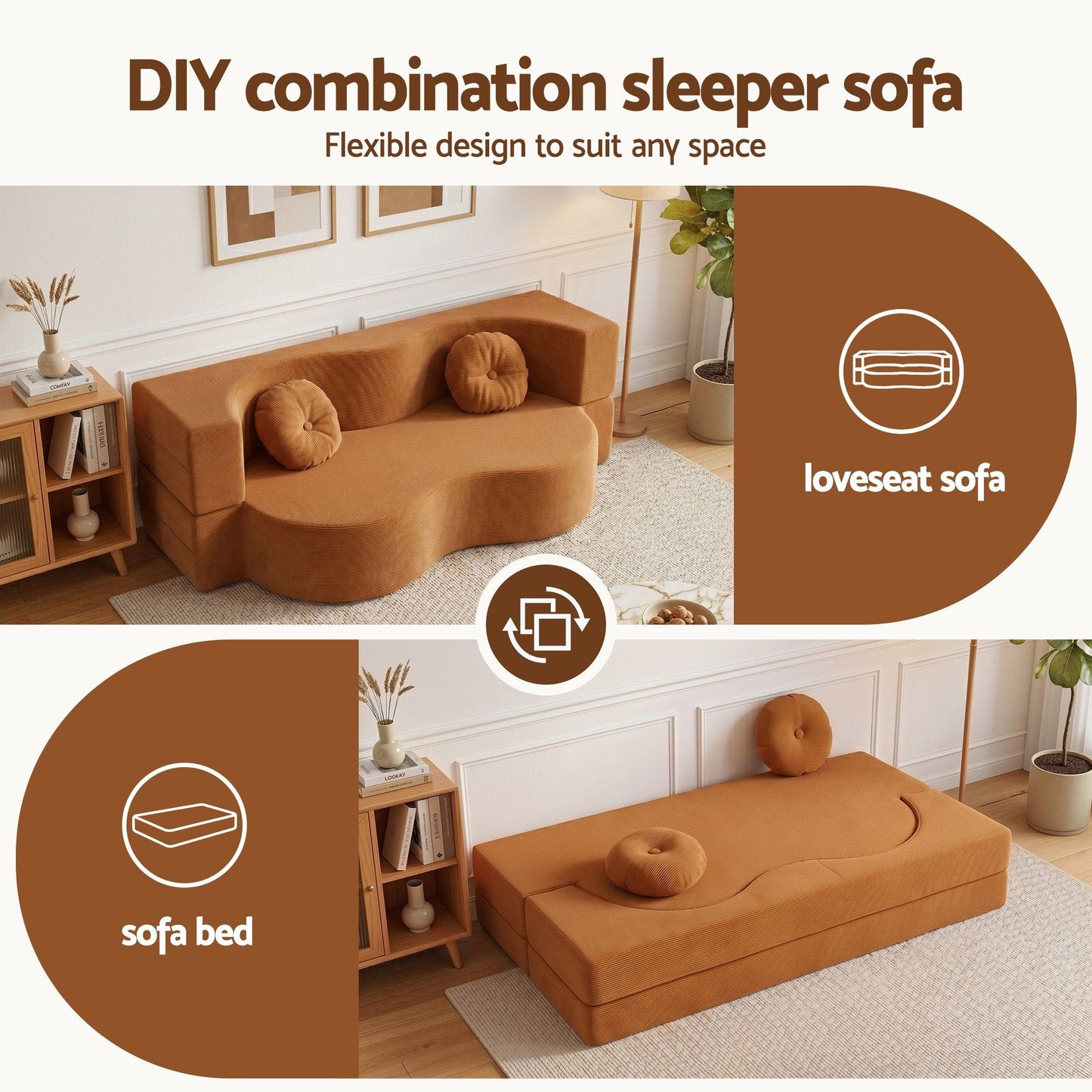 Artiss Folding Sofa Bed Floor Couch - Orange