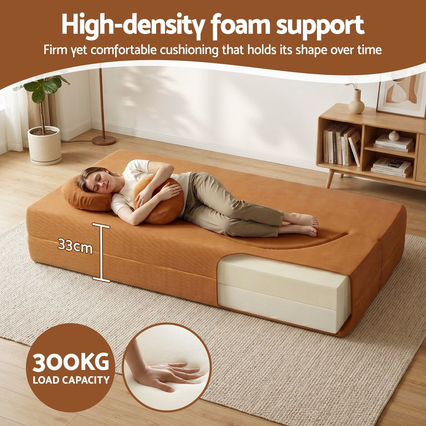 Artiss Folding Sofa Bed Floor Couch - Orange